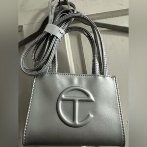 Telfar Metallic Silver Small Shopping Bag